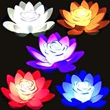 SUQ 5 Pieces Lotus Lamp Outdoor Floating LED Garden Light 18CM view 1