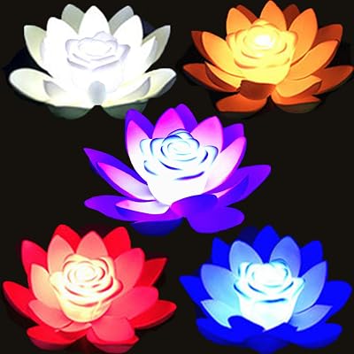 SUQ 5 Pieces Lotus Lamp Outdoor Floating LED Garden Light 18CM