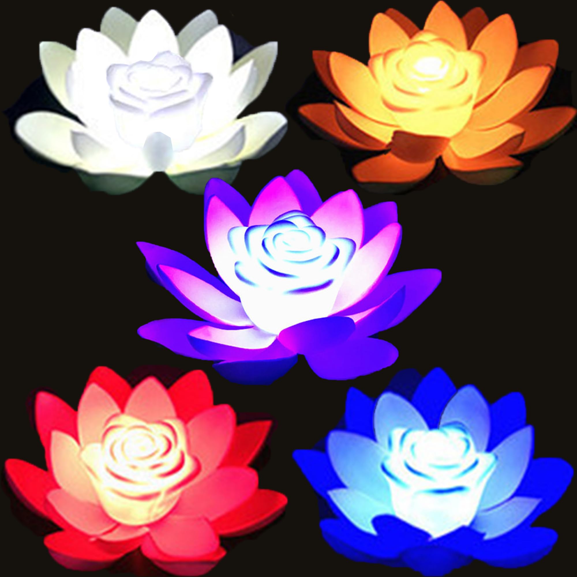 SUQ 5 Pieces Lotus Lamp for Outdoor, LED Garden Light, Artificial Lotus Floating Light, Floating Flower Lantern, Decoration Lighting for Garden, Yard, Swimming Pool, Pond, Fountain, 18CM