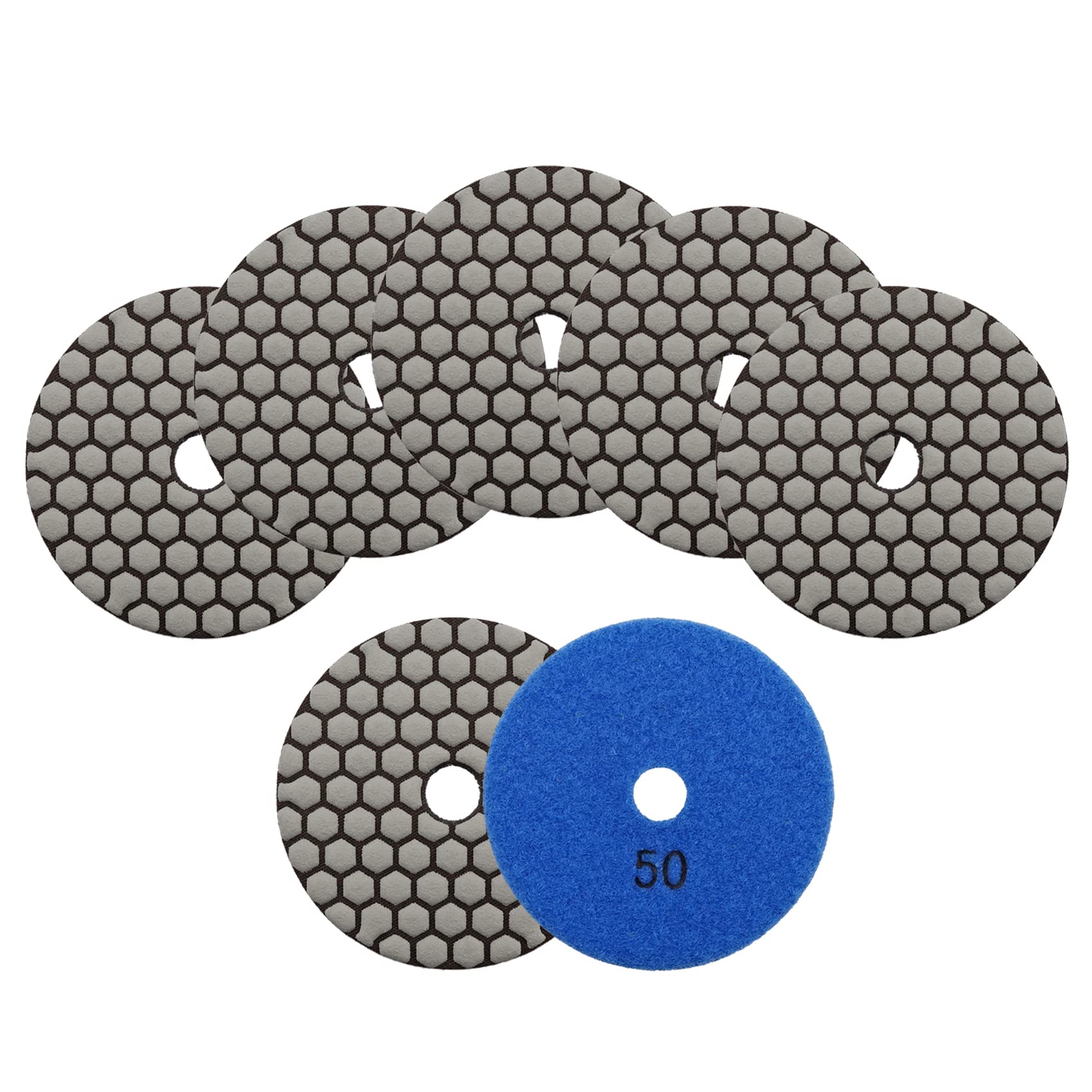 KURSTOL Dry Diamond Polishing Pads Set - 7pcs 100mm Grits #50 Countertop Polishing Pads for Granite Quartz Stone Marble Floor