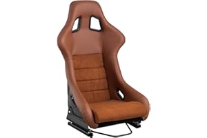 Size L Jiabeir Piece Universal Strong Fiberglass Back Racing Bucket Seat Brown PVC Leather Suede Center Stitching With Double Sliders Fit For Driving Car Use