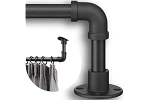 Industrial Curtain Rods - Matte Black Pipe Curtain Rod for Windows 48 to 84 inch - 1 Inch Heavy Duty Blackout Curtain Rod Set