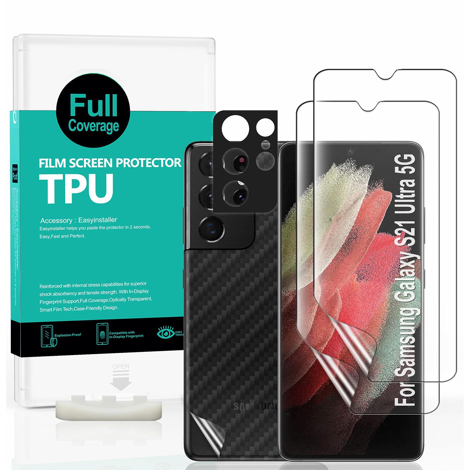 Ibywind 2 Pcs Screen Protector For Samsung Galaxy S21 Ultra(5G),Flexible TPU Film,With 1Pc Camera Lens Protector,1Pc Back Film,Bubble Free,Easy To Install