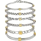 6-Piece Men’s Bracelet Set - Minimalist Contemporary Casual Jewelry, Titanium Steel Waterproof 8-Inch Durable Unisex Fashion Bracelets for Men & Women