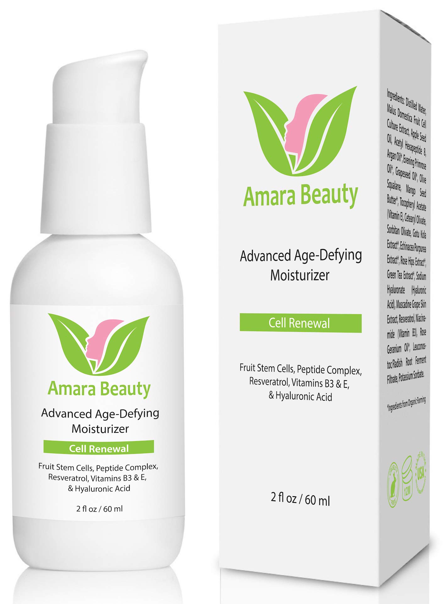 Anti Aging Face Cream Facial Moisturizer with Fruit Stem Cells, Peptides, Hyaluronic Acid, Resveratrol and Vitamin B3 and E, 60 ml