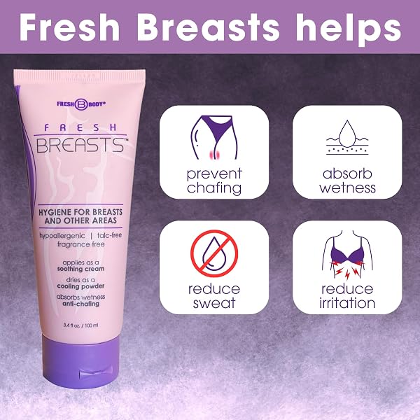 FRESH BREASTS ANTI CHAFING DEODORANT LOTION TO POWDER, 3.4OZ – ANTI CHAFE CREAM WHOLE BODY DEODORANT FOR WOMEN, INNER THIGHS & AREAS THAT SWEAT, NO TALC, ALUMINUM AND FRAGRANCE