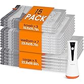 Vacuum Seal Bags for Clothing Travel with Rechargeable Cordless Pump, 15 Pack Compression Space Saver Bags for Packing, Lugga