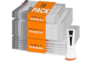 Vacuum Seal Bags for Clothing Travel with Rechargeable Cordless Pump, 15 Pack Compression Space Saver Bags for Packing, Lugga