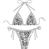 BYFINECANY Women's Floral Printed Bathing Suit Halter Paisley Summer Swimsuit Bikinis Set