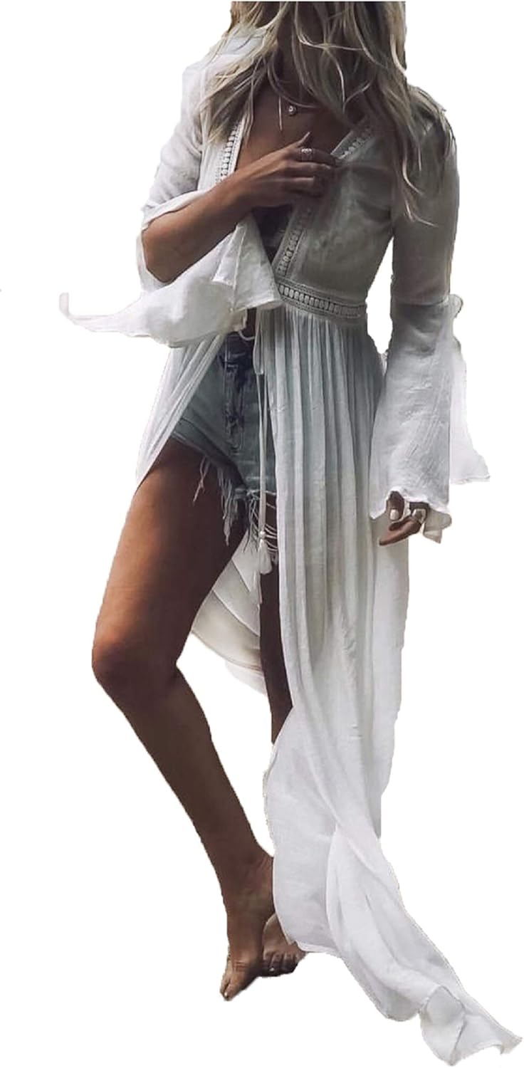 Wander Agio Womens Bikini Cover Ups Beach Casual Dress Coverup Swimsuits Long Cardigan Snow Pattern Black 4 at  Women’s Clothing store