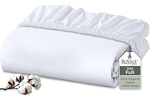 Royale Linens 100% Organic Cotton Fitted Sheet - Percale Weave - Super Soft Deep Pocket Bottom Sheets - White Elastic Sheet F