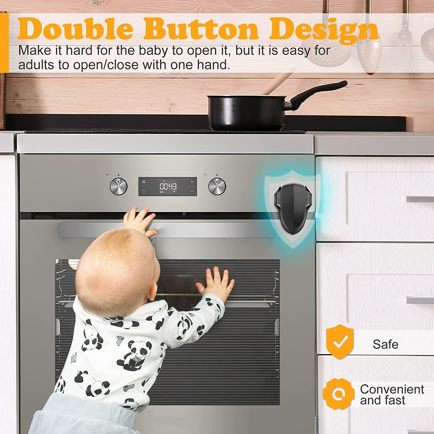 Oven Lock x1pc Child Oven Lock for Oven Doors - Childproofing Kitchen Safety, Heat Resistant Design, Baby Oven Guard - Easy Installaition Baby Proof Oven Lock (Black)