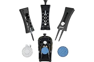 SANDIAN, All-in-1 Value Pak, Golf Tee Height Adjuster Setter, Divot Tool, Genuine Carbon Fiber T300 Made Pitchfork, Super Light, T800 Ball Marker, Hat Clip, Tees, Leather Holster