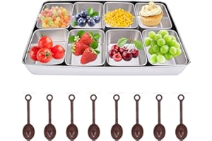 Condiment Serving Container, 8 Compartments, Condiment Server with Lids and 8 Spoons, Serving Tray Platter, for Bar Accessori