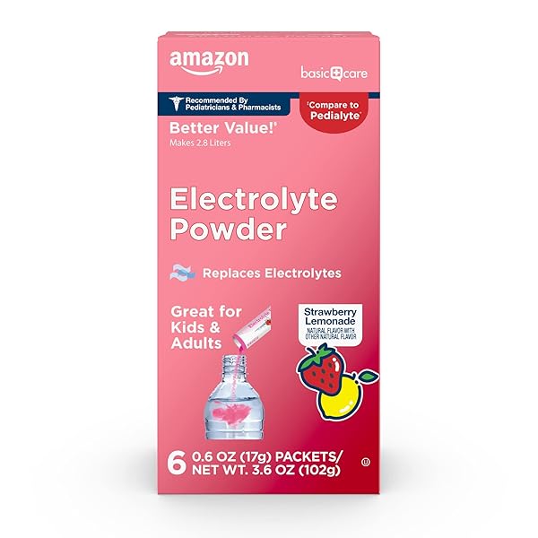 AMAZON BASIC CARE ELECTROLYTE POWDER PACKETS, STRAWBERRY LEMONADE, 6 COUNT (PACK OF 1)