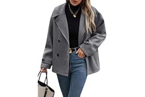 chouyatou Women's Winter Loose Fit Cropped Wool Coat Double Breasted Dressy Short Blazer Jacket Peacoat