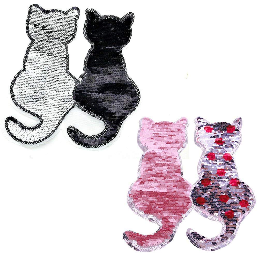 2 Pcs DIY Clothes Patch Stickers Cartoon Pattern Applique Glitter Sequin Iron On Or Sew On Patches for T-Shirt Jeans Skirt Vests Scarf Hat Bag Decor