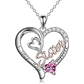 POTOPYY Gifts for Sister 925 Sterling Silver Birthstone Pendant I Love You Forever Sister Birthday Gifts, Personalized Sisters Jewelry for Women