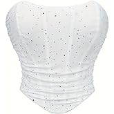 SHYMMUO Women Black Corset Tops Satin Summer Going Out Strapless Bustier Crop Top for Party,Gothic,Halloween Costumes