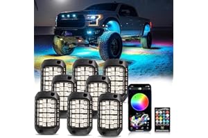 EJ'S SUPER CAR Rock Lights for Trucks, 8 Pods RGB LED Rock Lights with APP/Remote Control & Music Mode, High Bright Multilcolor Waterproof IP68 Rock Neon Light Kits for Pickup Off Road RZR SUV ATV UTV Car