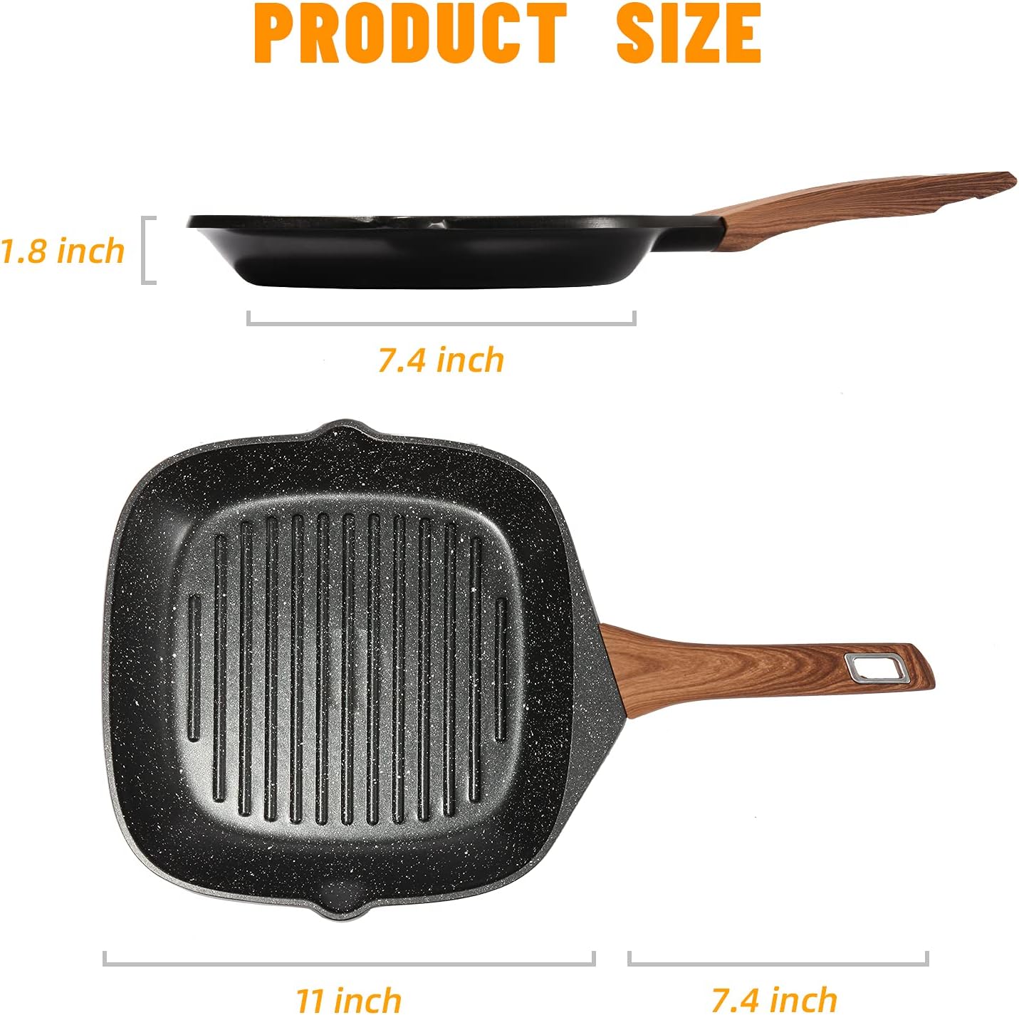 SAKUCHI 11 Inch Nonstick Square Grill Pan for Stove Tops (Black): Kitchen & Dining