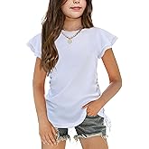 Arshiner Girls T Shirts Ruffle Short Sleeve Ruched Knot Side Tunic Blouse Summer Tee Tops
