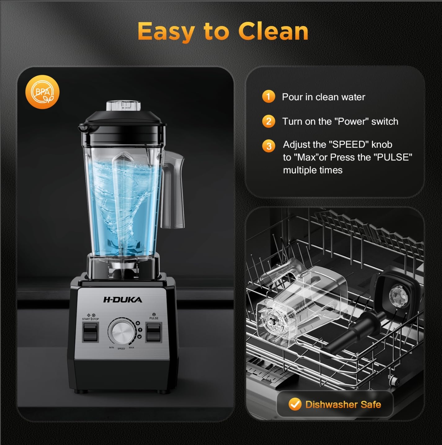 Licuadora para batidos H-Duka, potente licuadora para batidos de 1400 vatios, licuadoras de encimera de capacidad de 64 oz para cocina con recipiente sin BPA, trituración de hielo, bebidas congeladas, puré, batidos de proteínas