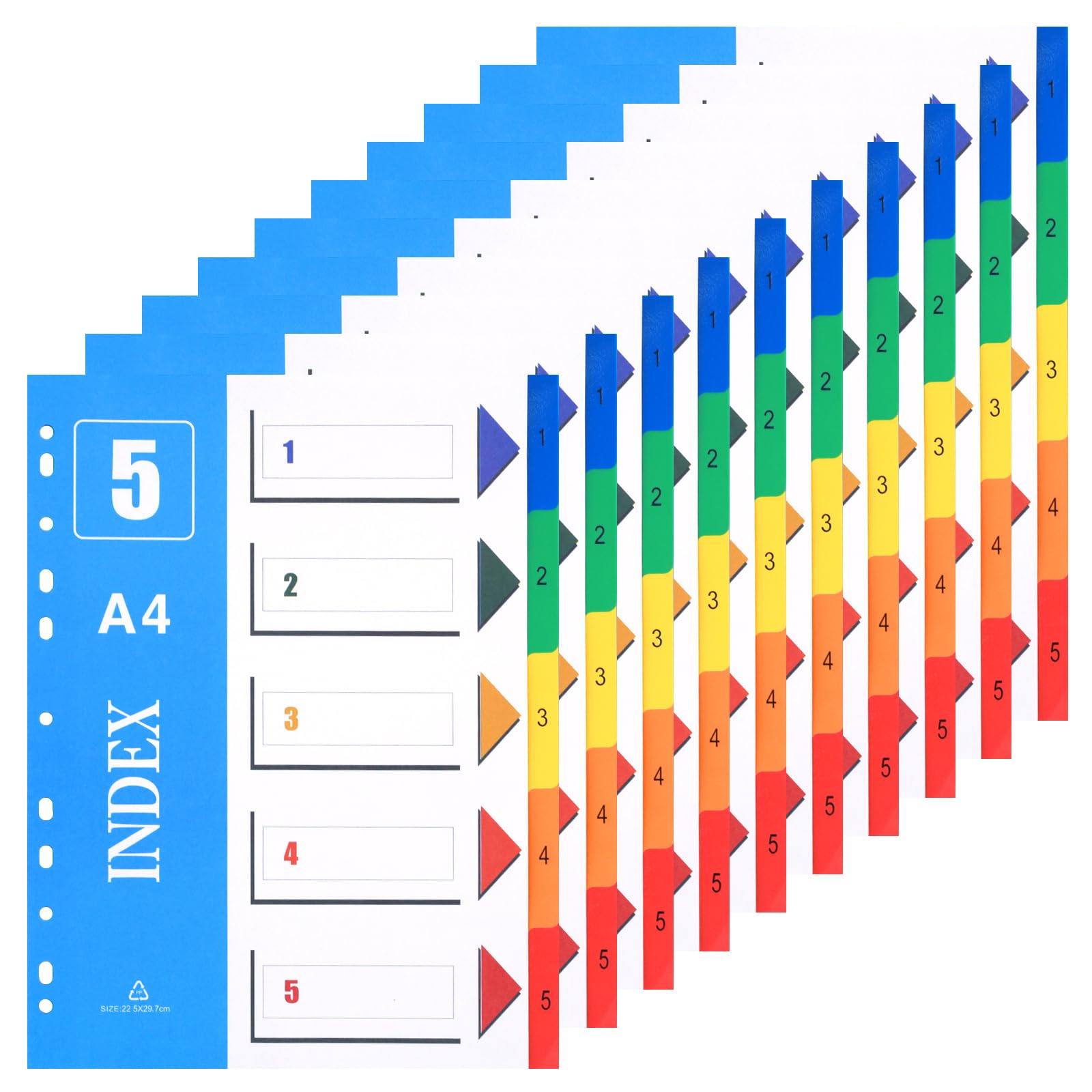XHDA 1-5 Part Dividers A4, 10 Pack Multi-Colour Plastic A4 Index Folder Subject Dividers, 11-Holes Lever Arch Files Dividers Ring Binders for Office School