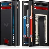 Wallet for Men 14-16 Cards, Minimalist Men Leather Wallet, Men's Front Pocket Bifold Wallets with Money Clip, Slim Thin Card Holder RFID Blocking Bill Folder & Magnetic Closure, Gifts for Men, Black