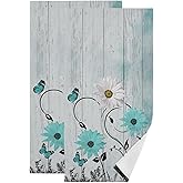 AIYOOLER Teal Aqua Turquoise Daisy Hand Towels for Bathroom Set of 2 Soft Absorbent Rustic Flower Butterfly on Farm Wood Small Bath Towels Decorative Kitchen Dish Towel Guest Bathroom Towels 28x14in