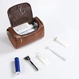 Etercycle Leather Toiletry Bag Hanging Travel Organizer Brown PU Waterproof view 3