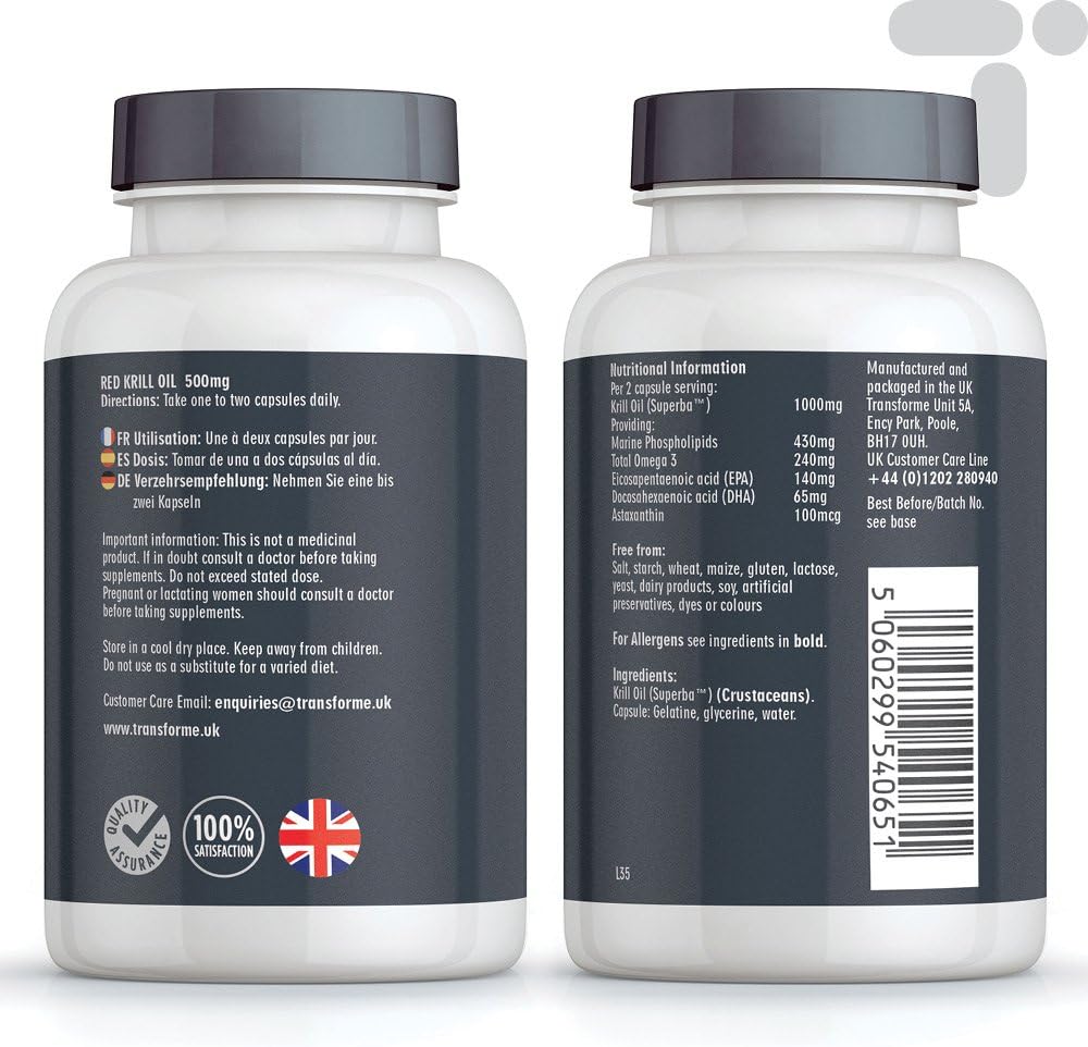 Antarctic Red Krill Oil Capsules High Strength 1000mg, 2 Capsule Serving, 180 500mg Superba Krill Oil Capsules - Image 3
