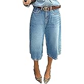 Flamingals Women's Cropped Straight Leg High Waist Vintage Wash Stretch Denim Button Fly Jeans Without Belts