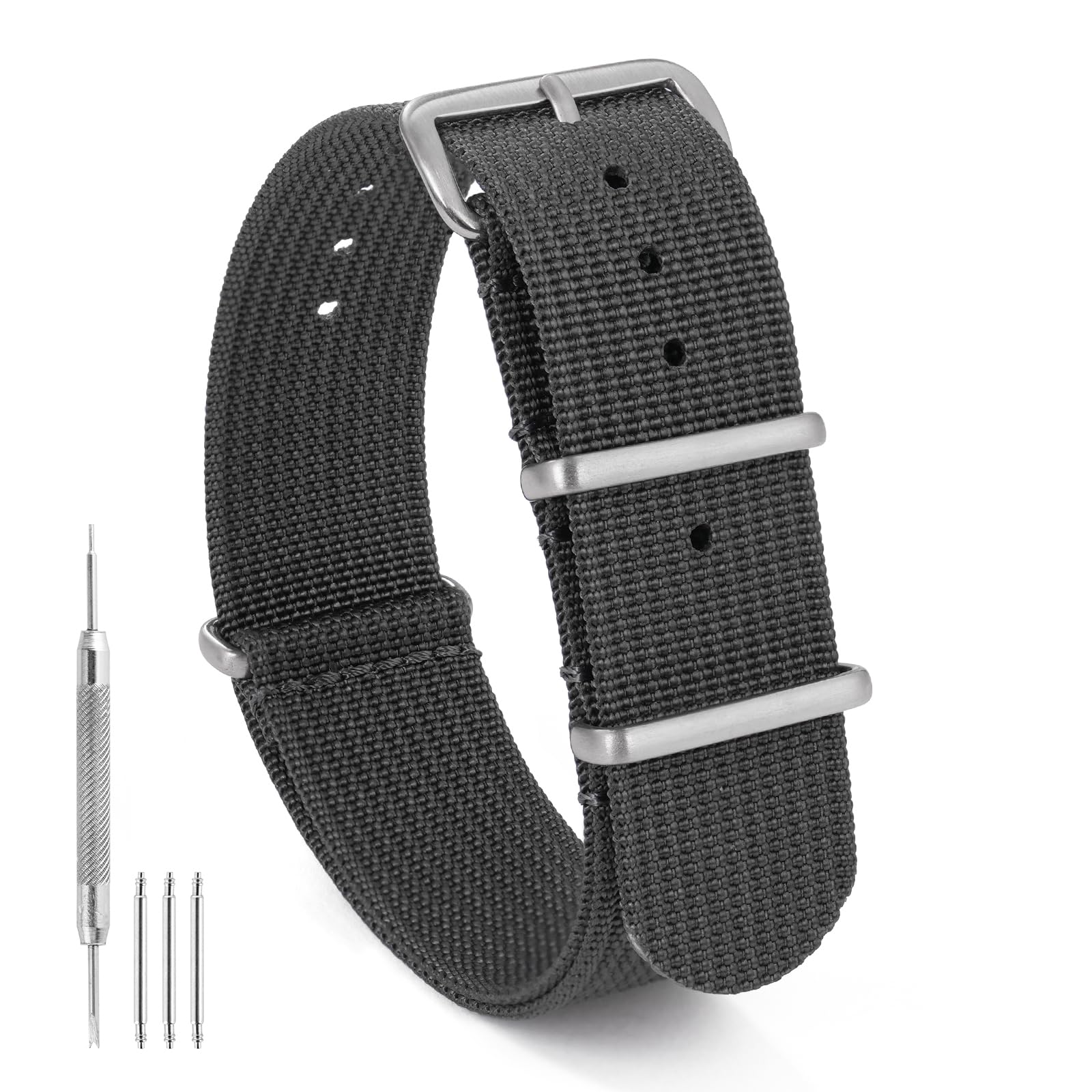 Photo 1 of TACTICAL FROG Nylon Watch Band 18mm 19 mm 20mm 22 mm 24 mm, Waterproof Military Watch Straps Replacement for Men Women, With Stainless Steel Buckle (DarkGrey, 22mm)