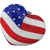 Boutique De FGG The American National Flag Crystal Clutch Purse for Women Evening Bags Party Chain Shoulder Handbags,Mini