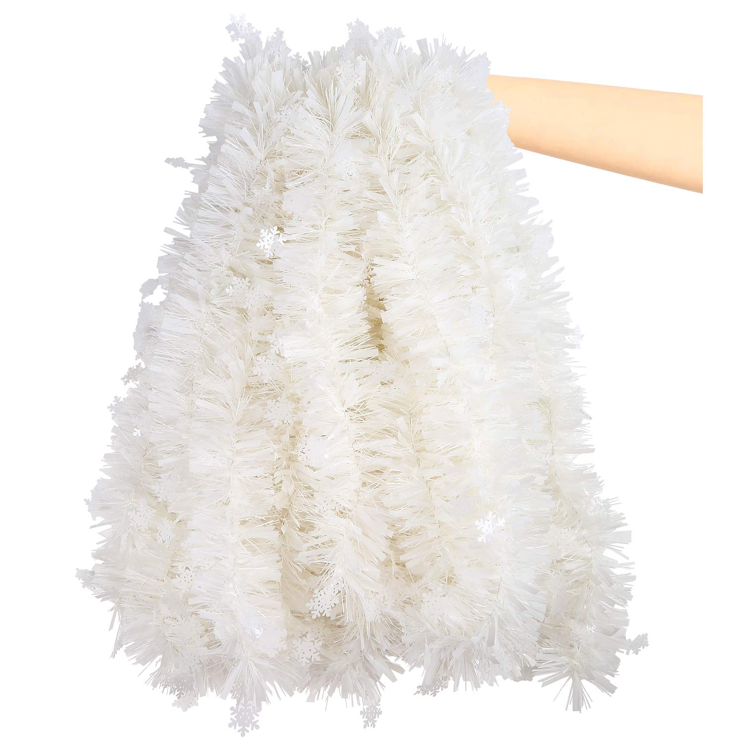 LOKIPA 10 Meters White Christmas Chunky Tinsel Garland with Star for Christmas Tree Decorations