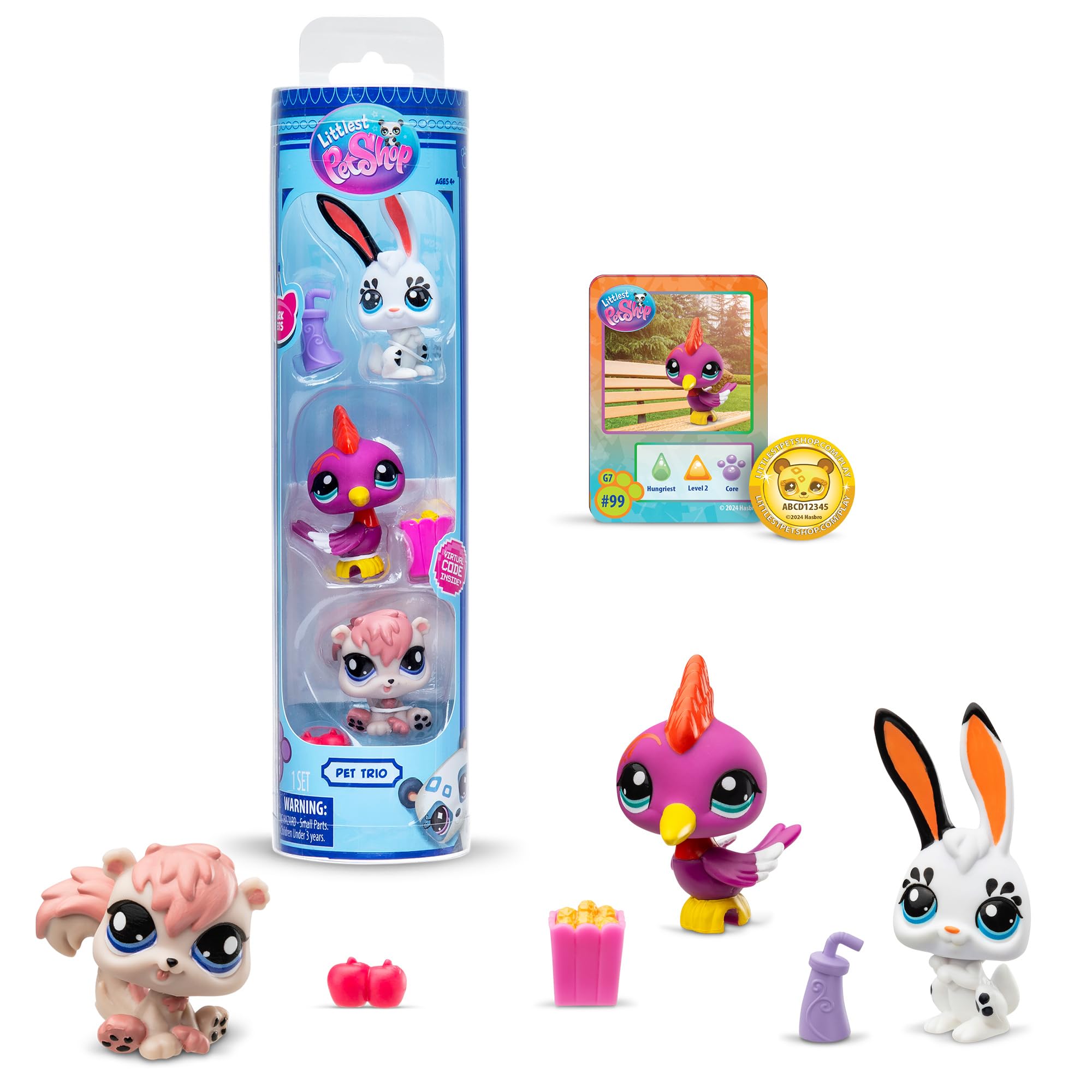 Littlest Pet Shop Series 2 Pet Trio Tube Park Pets | Each Pet Trio Tube Contains 3 LPS Mini Pet Toys 1 Accessory 1 Collector Card And 1 Virtual Code | Collectable Toys For Girls And Boys