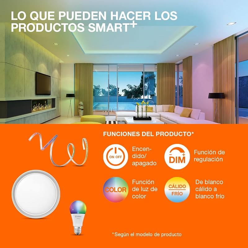 Plafón LED inteligente, panel interior con tecnología WiFi, color de luz cambiante (3000K-6500K), 300 mm x 300 mm, compatible con Google y Alexa Voice Control, SMART+ WIFI PLANON FRAMELESS