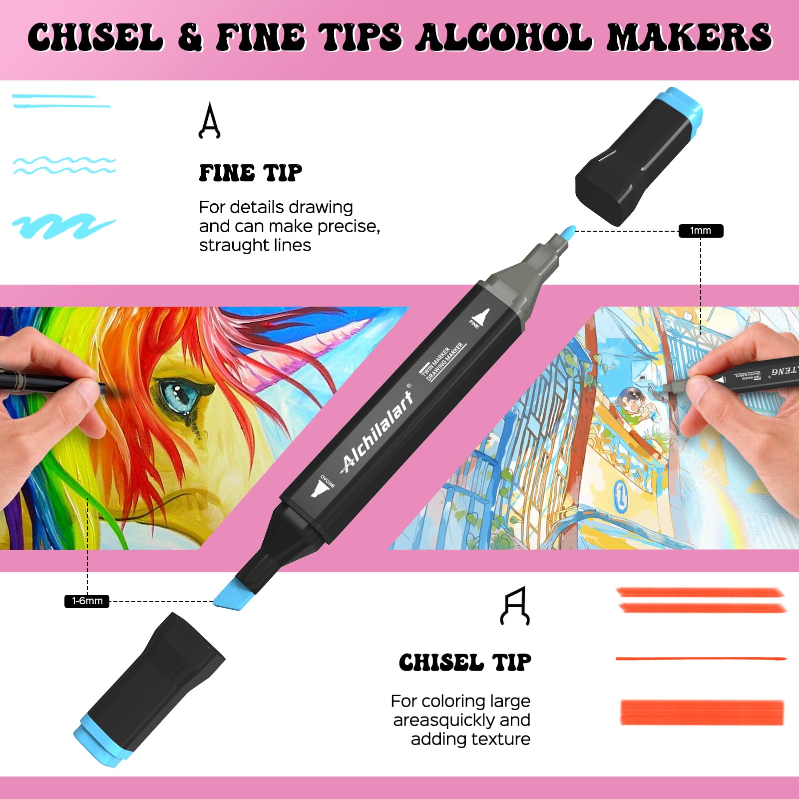 120-Colors Alcohol Based markers, Alcohol Markers Set, Dual Tip Alcohol Sketching Drawing Markers Animation for Adults Kids