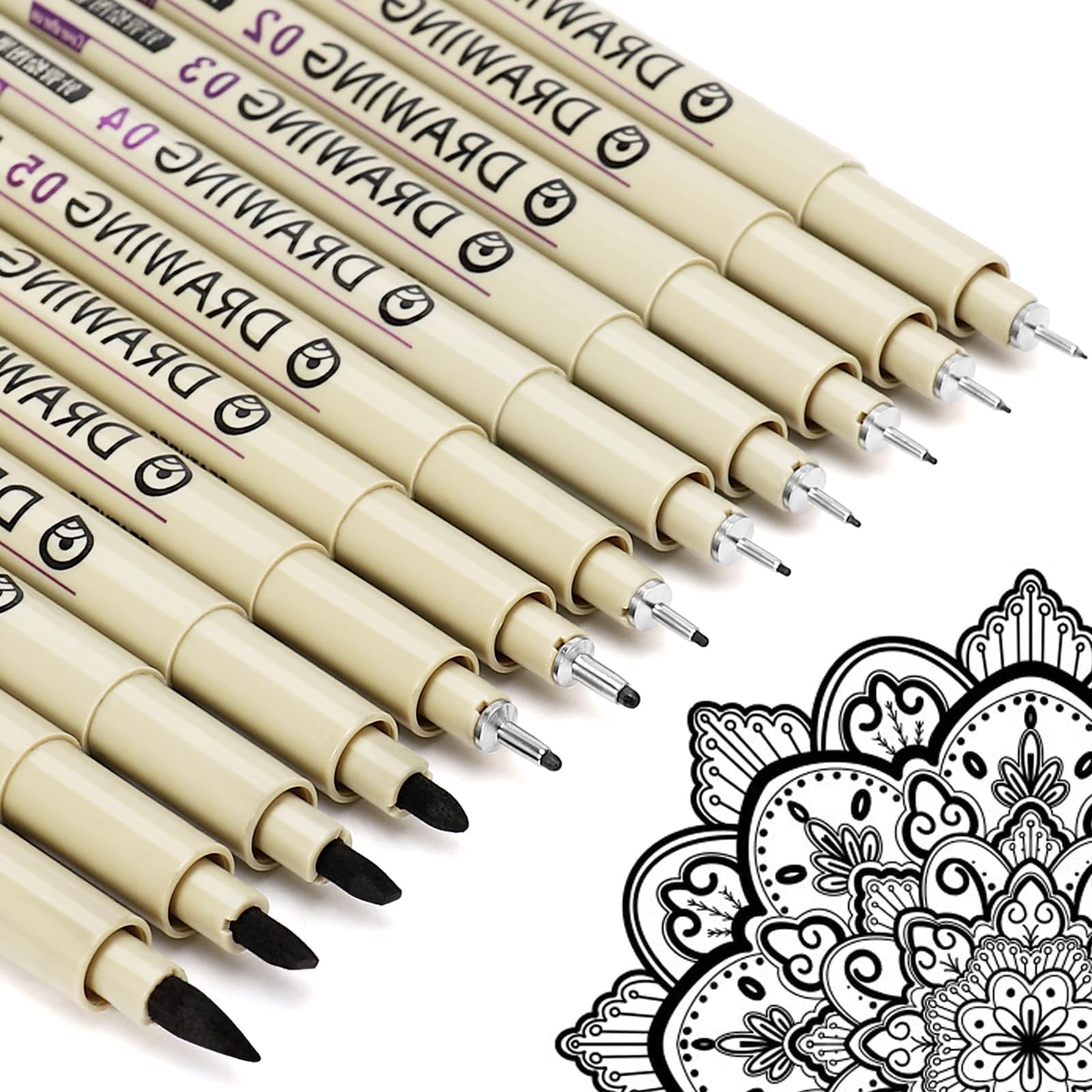 Muchcute Micro Fineliner Art Drawing Pens:12 Black Fine Liner Waterproof Ink Set Artist Supplies Line Professional Technical Marker Watercolour Sketching Manga Anime Gifts Sketch Zentangle Adult Stuff