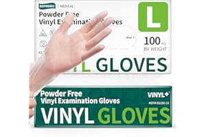 Supmedic Vinyl Disposable Exam Gloves, Clear 4 Mil Powder-Free Latex-Free Medical Food-Safe Cooking Cleaning Glove, 100 Pcs (Large)
