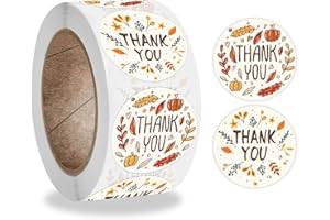 HIFANMM 500Pcs Thanksgiving Label Stickers Roll Thank You Envelope Seals Stickers Fall Leaf Pumpkin Adhesive 1.5inch Round Labels Wrapping Paper for Card Gift Bags Decor Cute Cartoon 2 Designs