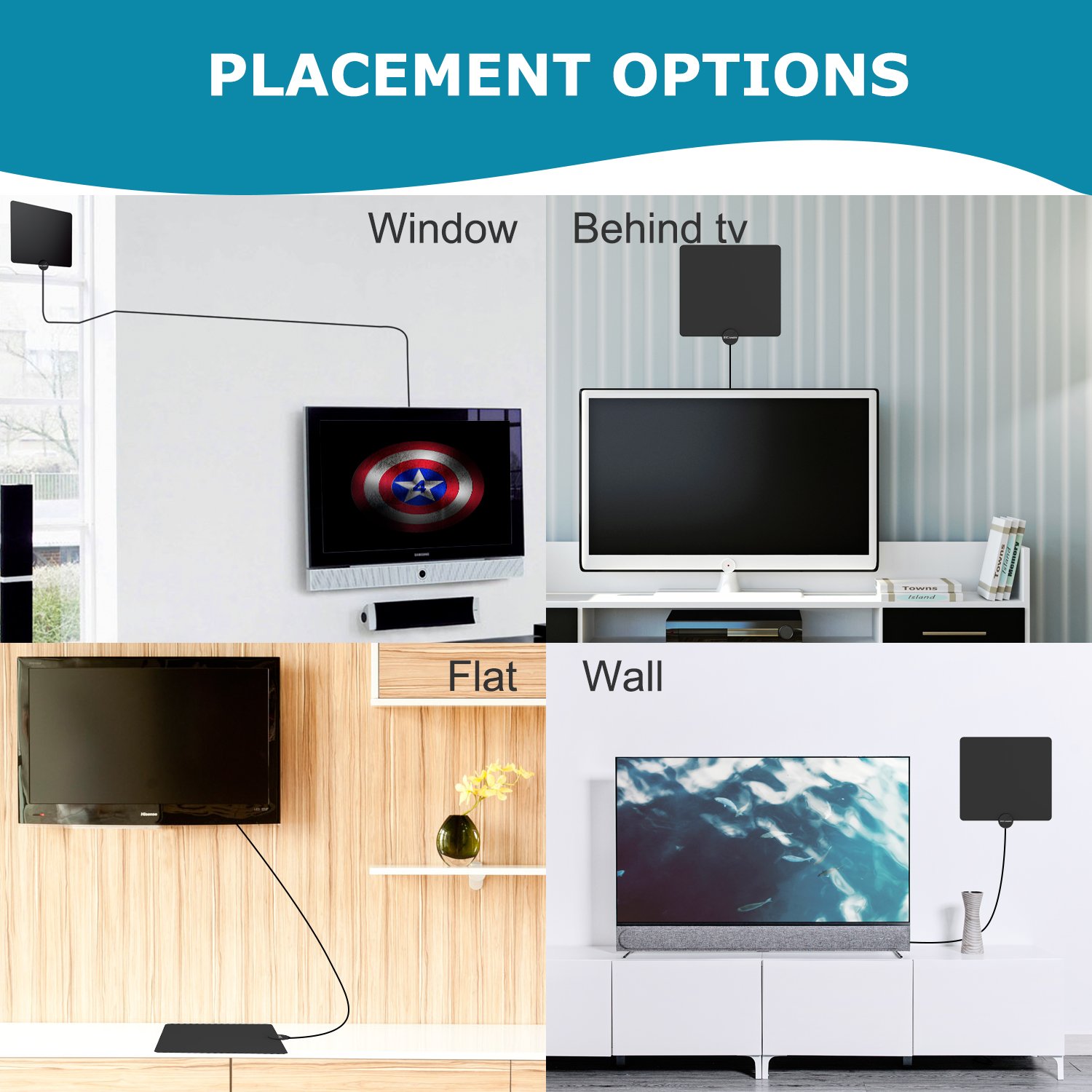 Amplified HDTV Antenna-Ecandy 50 Miles Range Digtial HD Antennas with 13ft Copper Coaxial Cable