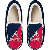 FOCO MLB Unisex-Adult Officially Licensed Color Block Primary Logo Wordmark Sherpa Lined Moccasin Slippers