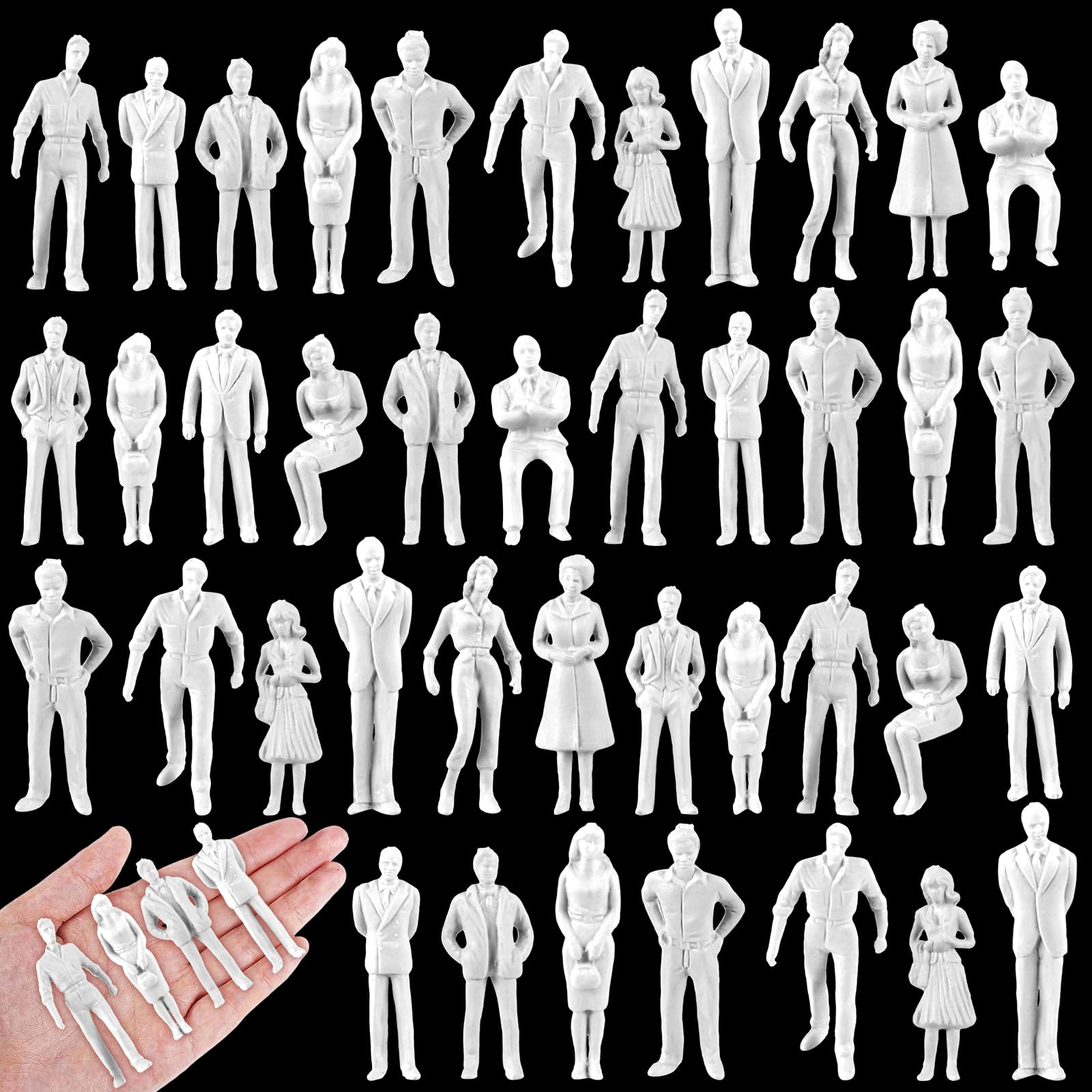 Namalu 50 Pcs 1: 25 Scale 2.95 inch White Unpainted Mini People Figures Miniature People for Model Trains Architectural Standing and Sitting Mini Diorama Figures for Architectural Project Scenes