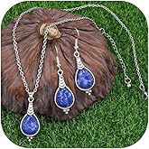 72ore Boho Necklace Earrings Set Silver Blue Drop Crystal Stone Pendant Earrings Necklace for Women Boho Jewelry Set Birthday Gifts Outfits Accessories