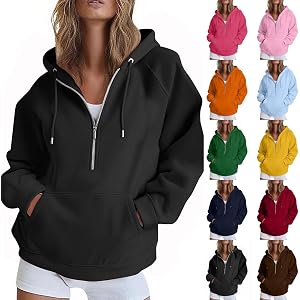 NUOLALDH Womens Quarter Zip Pullover Casual Long Sleeve Sweatshirts Half Zip Hoodie 2026 Trendy Fall And Winter Clothes