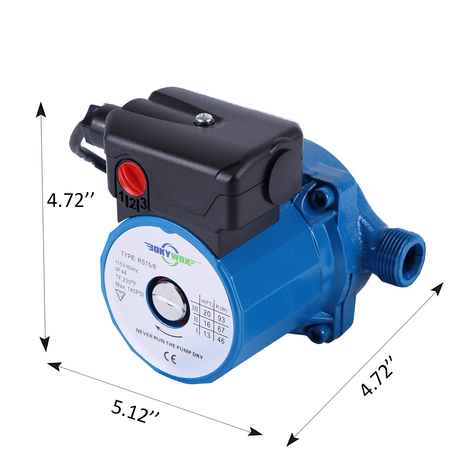 110V NPT3/4'' Domestic Hot Water Circulation Pump 3-Speed Hot Water Recirculating Pump 93W Circulator Pump for Solar Heater/Faucet(RS15/6B) Blue