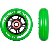 Rollerex VXT500 Inline Skate Wheels &ndash; 2 Pack with Bearings, Spacers and Washers - Durable Replacement Roller Blade Wheels for Indoor &amp; Outdoor Skating (Turf Green, 76mm)