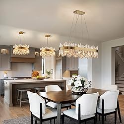 Siljoy Modern Crystal Chandelier, Rectangular Gold